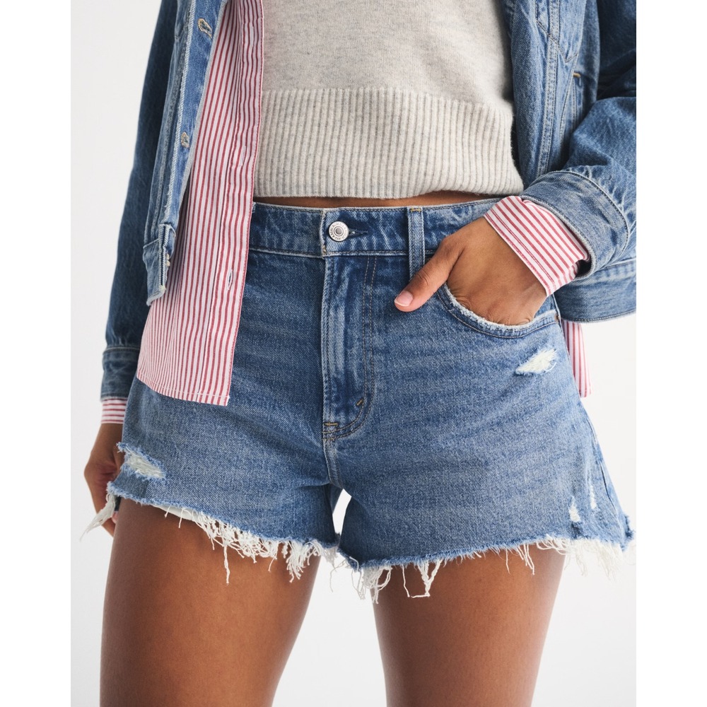 Abercrombie Curve Love Mom Shorts Plus Size 24 High Rise Distressed Denim NWT
